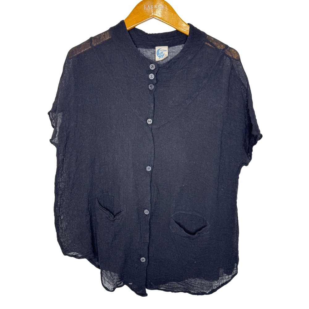 Jaded‎ Gypsy Gauzy Button Front Top Black S/M